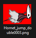 Image file of a Hornet sprite with a red background